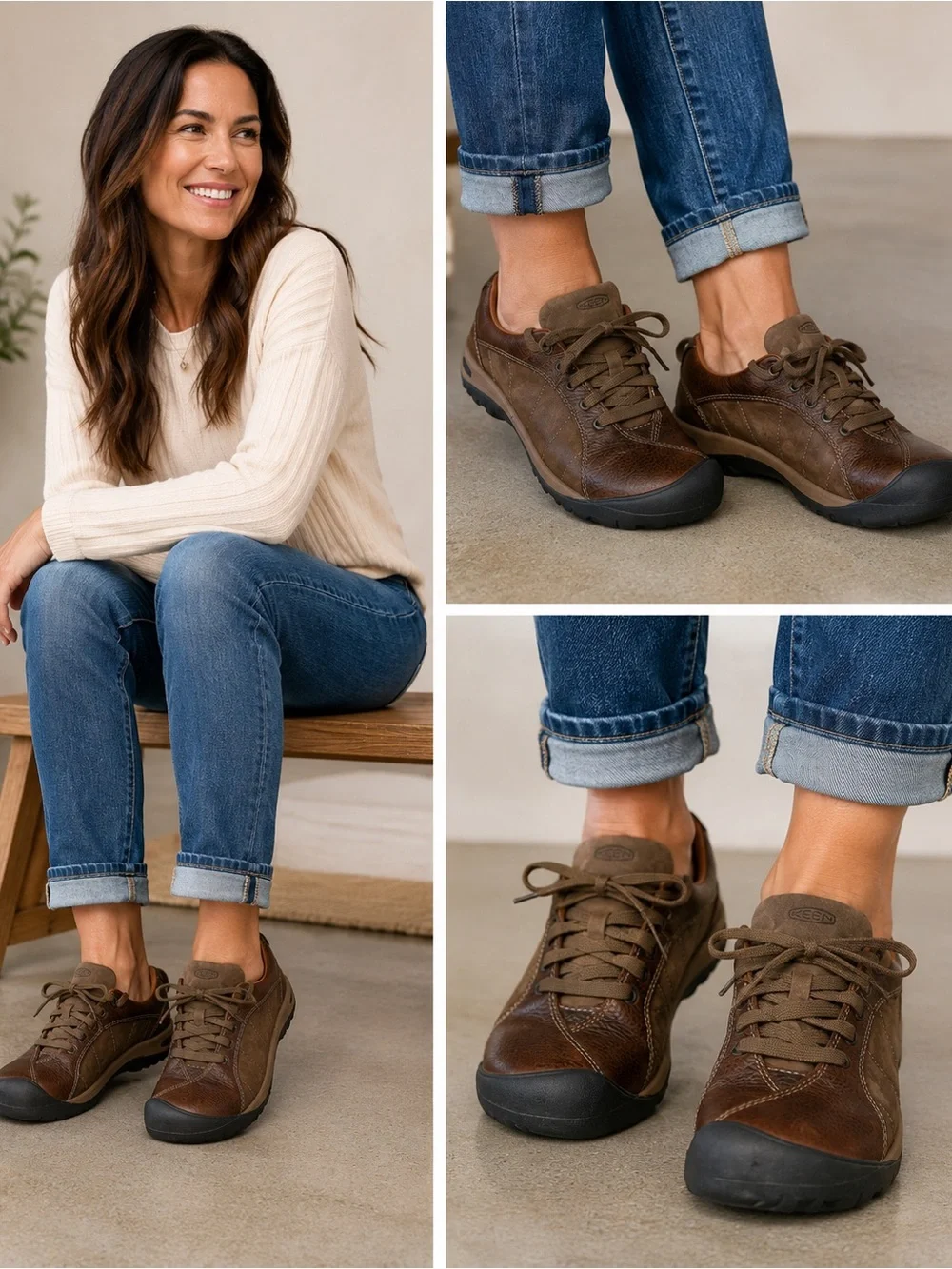 KEEN Presidio 1011401 Brown Leather Walking Shoes Sneakers Women’s 8